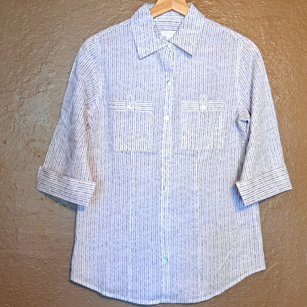 Lavender And White Striped Button Down Shirt Chico's Size 0 (Small)